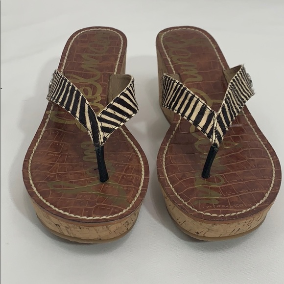 Sam Edelman cork platform wedge leather sandals - Picture 3 of 8